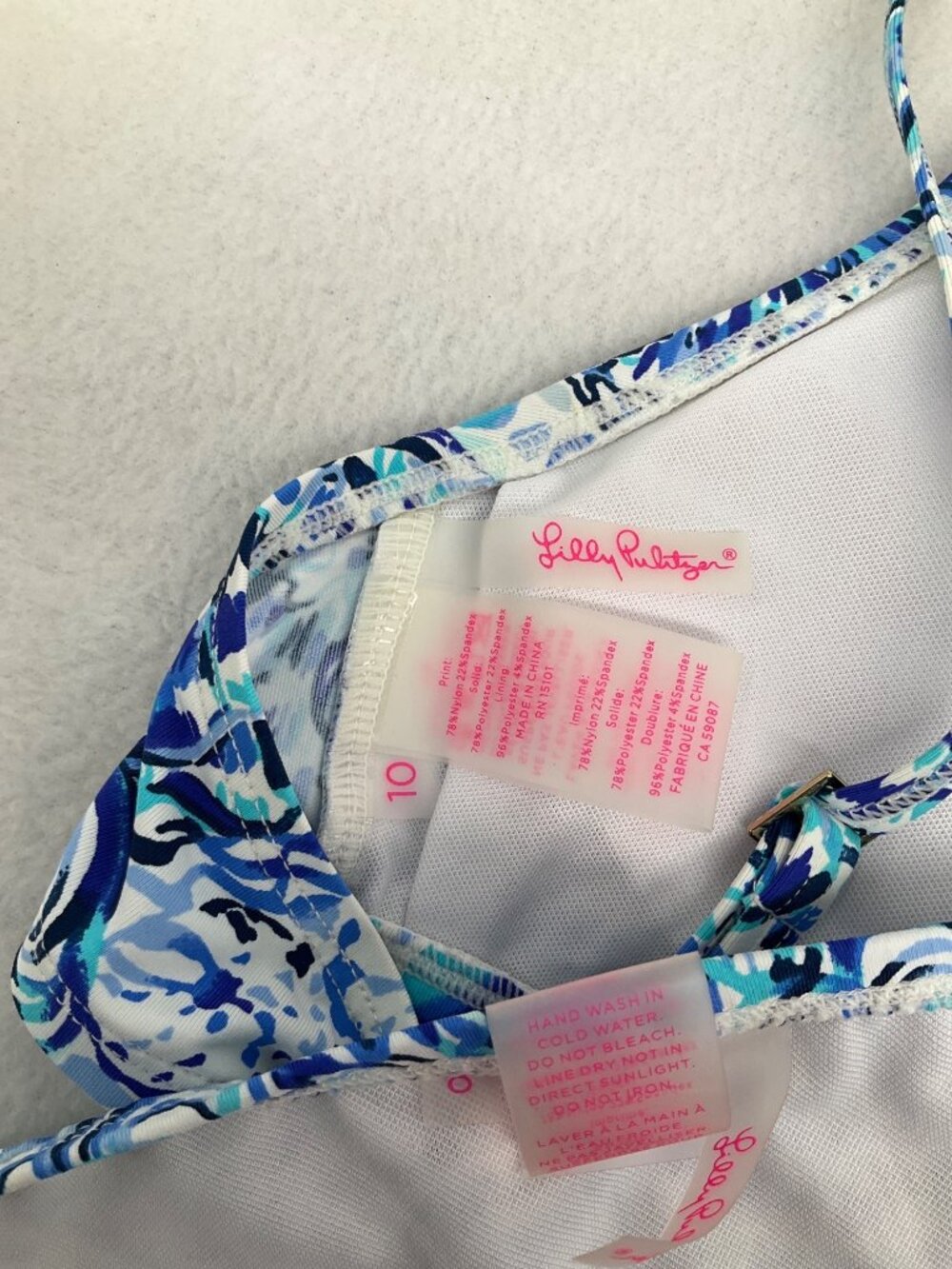 Lilly Pulitzer size 8/10 Blue & White Printed Bikini Lace-Up Halter Top - Picture 8 of 10